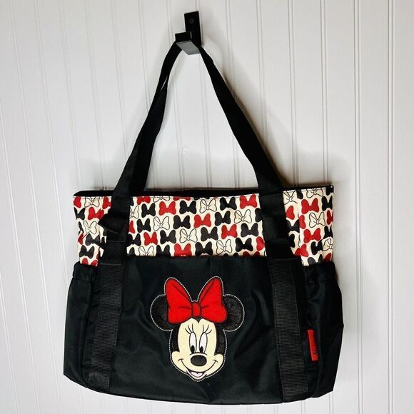 Disney Baby Minnie Mouse Insulated Black Diaper Travel Bag Red White Bow CUTE B1 - Picture 1 of 11